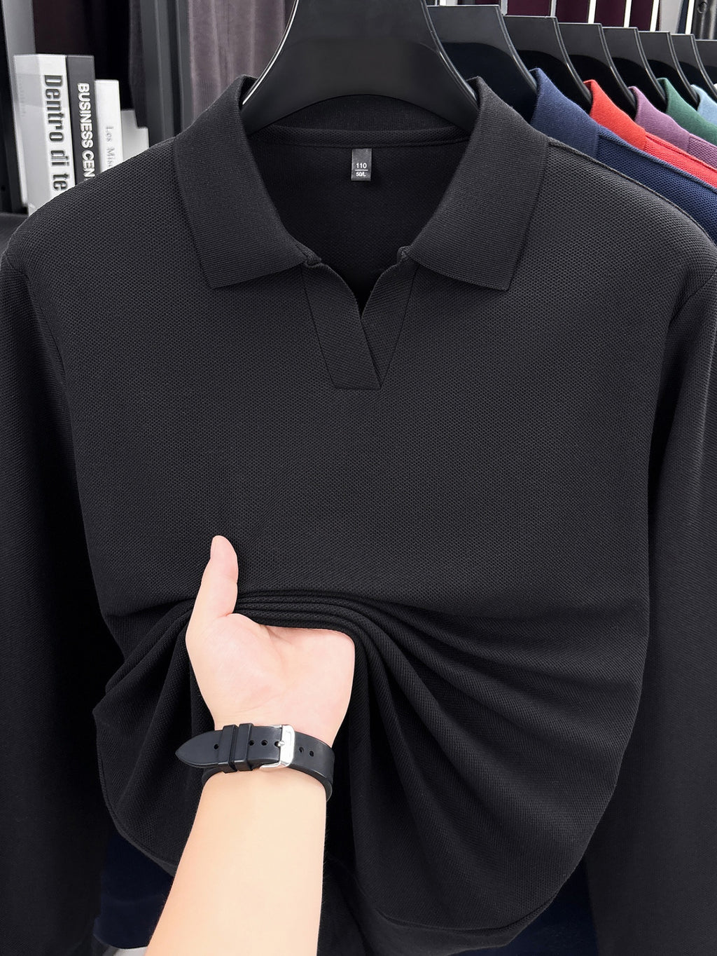 Men'S Clothing Christmas Gift Father'S Day Golf Fishing Tennis Sports Stylish Long Sleeve Polo Shirt Spring New Pure Men'S Lapel T-Shirt Business Casual Loose Top Middle Age Dad Men Daily Outdoor Wear - Black