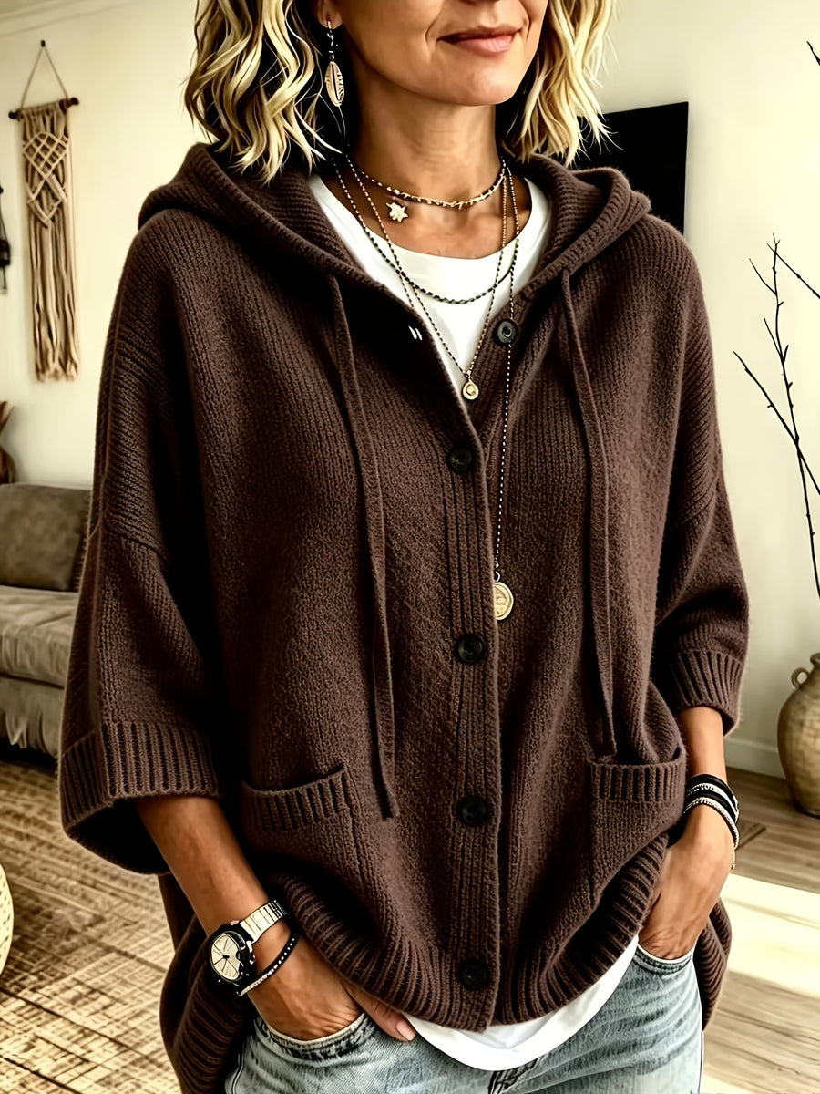 Elegant Casual Pocket Cardigan for Women - Coffee Color