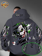 WB Men's Joker Print Hooded - Warner Bros. Official & Iconic Joker Design, Loose Fit Hoodie with Hooded Pullover, Machine Washable Streetwear for Fall/Winter Casual Wear Suitable for Autumn and Winter Warmth - Dark Gray