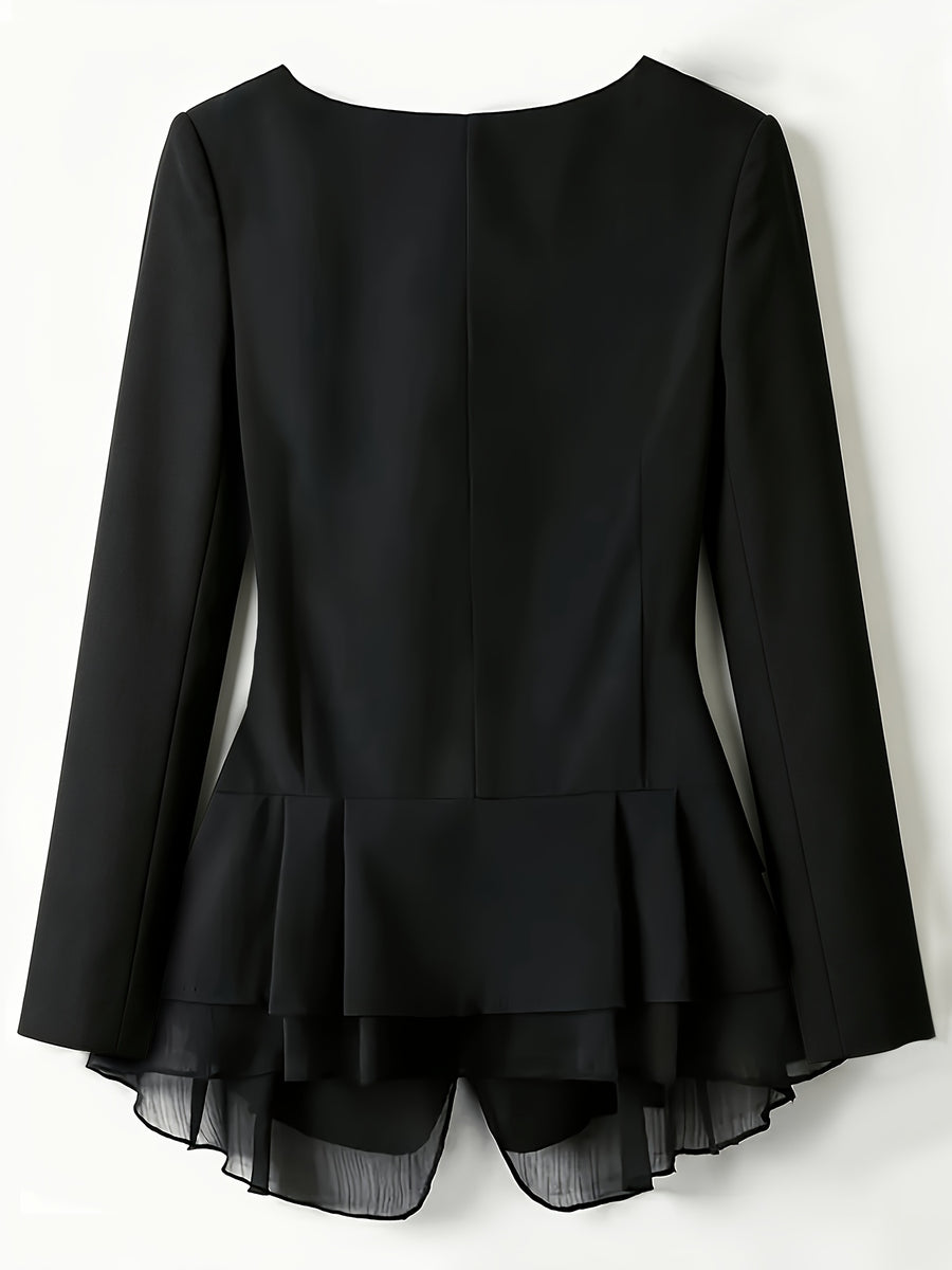 Women'S Blazer, Women'S Top, Long Sleeve, Suitable for Commuting And Office Wear, Contrast Mesh Design, 2026 New Solid Color Jacket, Spring, Summer, Autumn Wear Essential Wardrobe Item, Teacher Outfit, Mom Style - Black