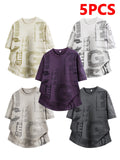 5-Pc, Men'S Summer Sports Casual T-Shirts, Round Neck Pullover Quick-Dry Tops, Fashionable Cool Pattern Short Sleeves, Suitable for Daily Outdoor Running Exercise Beach Party Street Teenager Father Gift Couple Matching - Mixed colors