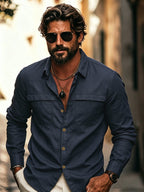 Men'S Precision Business Casual Long Sleeve Shirt, Workwear Style Top, Thick Oxford Fabric, Breathable And Durable, Mature Business Men'S Outdoor Casual, Daily Workwear, Old Money Style Shirt Top - Navy Color