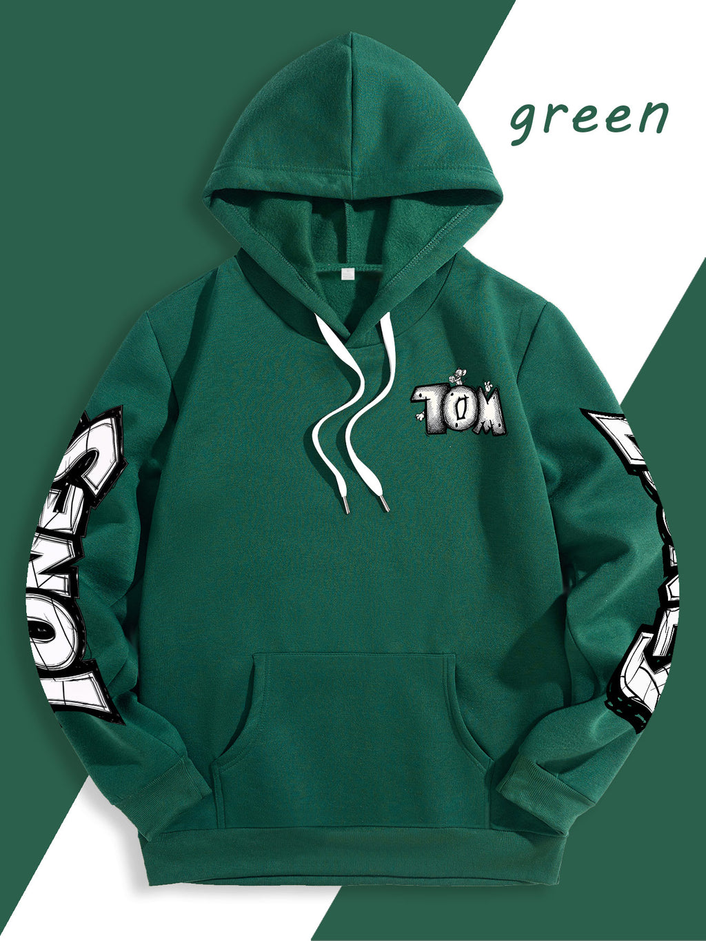 Men's Warner Bros. Vacation Hand-Drawn Sketch Print Hooded Sweatshirt, a Loose and Casual Hoodie Suitable for Animation IP Enthusiasts, Daily Commutes to School, Streetwear, and  Outfits for Couples and Best Friends - Green