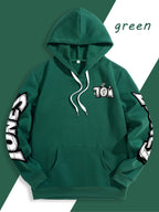 Men's Warner Bros. Vacation Hand-Drawn Sketch Print Hooded Sweatshirt, a Loose and Casual Hoodie Suitable for Animation IP Enthusiasts, Daily Commutes to School, Streetwear, and  Outfits for Couples and Best Friends - Green