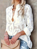 Elegant Collar Button- Shirt - Solid Color Semi-Sheer Blouse, Lapel Collar Button Front, Machine Washable Year-Round Versatile Top for Casual & Professional Wear () - Special Line - White