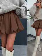 Solid Color Elastic Waist Fashion Bud Skirt - Coffee Color