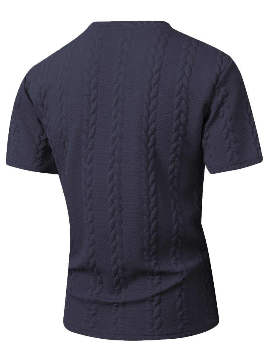 KJ-T037 Men'S Round Neck Jacquard Textured Tactile Pocket Short Sleeve Top T-Shirt Casual Men'S T-Shirt - Navy Color