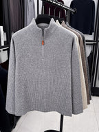 1pc Du Jing Lan OBM Men's Half-Zip Sweater - Solid Color Ribbed Knit Pullover with Stand Collar, Half-Zip Front Suitable for Layering, Business Casual & Outdoor Wear, Long Sleeve for Golf, Basketball, Daily Layering ( Autumn/Winter New Arrival) - Grey