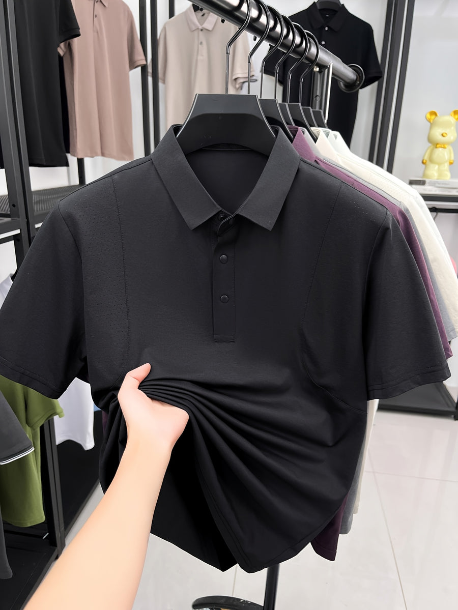 Summer Men'S Short Sleeve T-Shirt Breathable Cool Lapel Casual Polo Shirt - Black