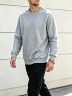 Men's Spring/Autumn Fashion Crew Neck Sweatshirt - Knitted Long Sleeve, Casual Sportswear Top, Studio Single Piece T-Shirt, Cotton Blend Knit with Slight Stretch Fabric, Pullover, New Men's Apparel Gift - Grey