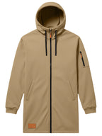 Men'S Casual Hooded Long Jacket PARIS Striped Logo Print Side Seam Zipper Detail Leather Decorative Label Drawstring Hat Collar Loose Daily Windproof Coat, Autumn Essentials - Khaki