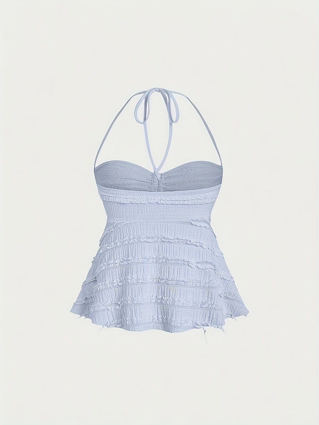 Niannian's Choice Solid Color Drawstring Halter Neck Backless Sexy Tank Top - Sky Blue