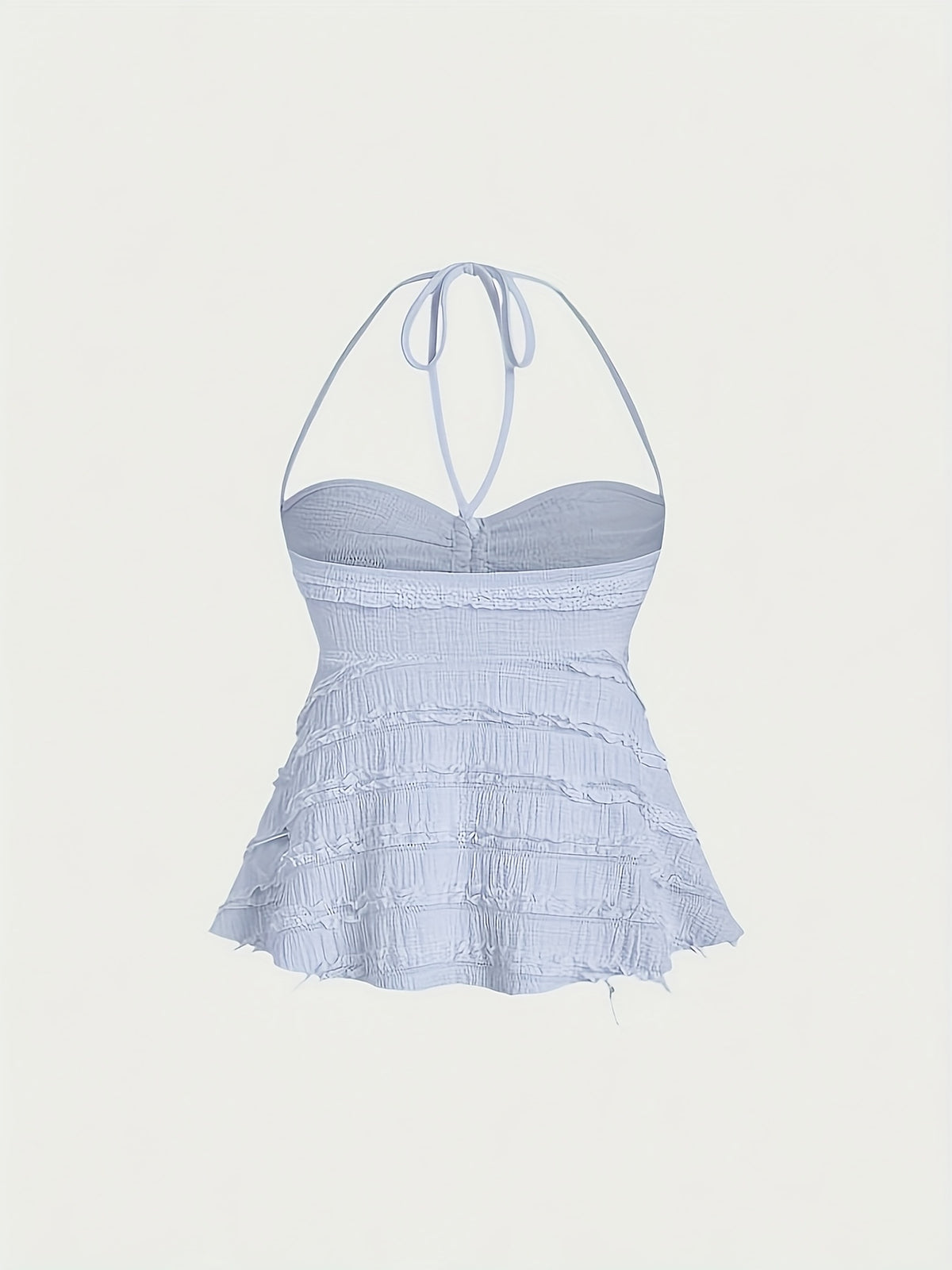 Niannian's Choice Solid Color Drawstring Halter Neck Backless Sexy Tank Top - Sky Blue