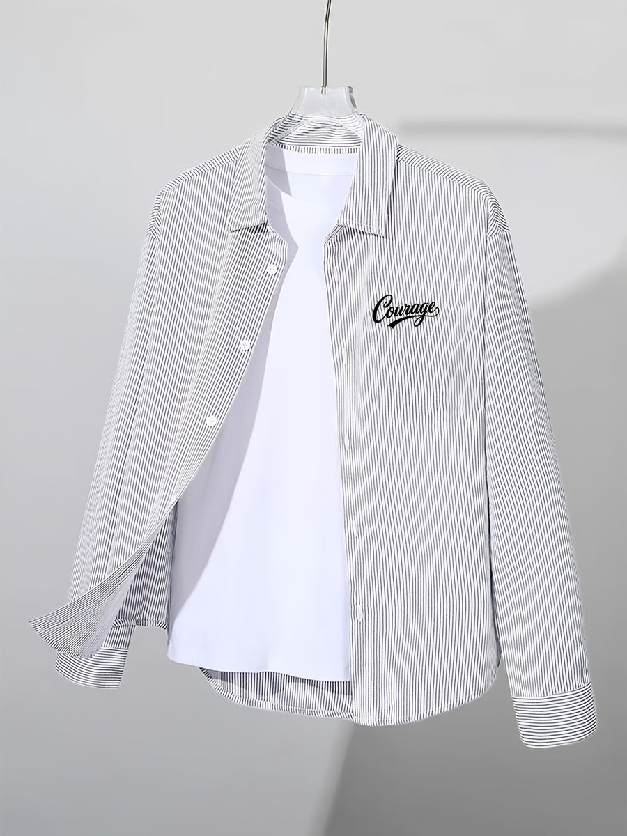 Spring/Autumn Thin All-Match Basic Letter Print Multi-Color Optional Long Sleeve Thin Striped Casual Outerwear Shirt - Gray 04