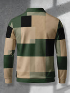 Color-Block Men'S Long Sleeve Polo Shirt, Lapel 3-Button Casual Top, Oil Painting Block Plaid Contrast Print, Spring Autumn Business Commute Golf Versatile Men'S Wear, Teenager Men'S Birthday Holiday Surprise Gift - Mixed Color I