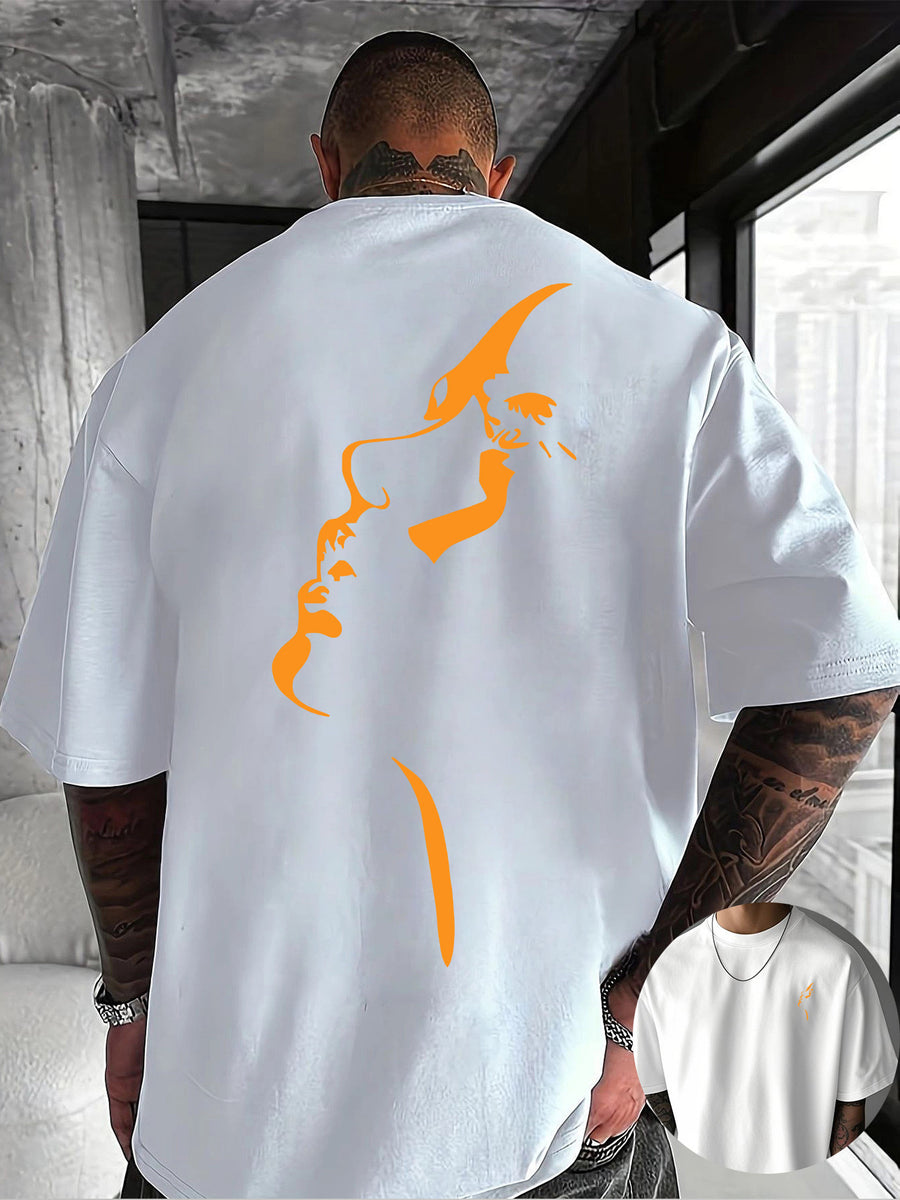 Creative Front and Back Print Round Neck T-Shirt, Pure Cotton Summer Fashion Short Sleeve Top for Casual Daily Style Essential Outing Gift Choice - White