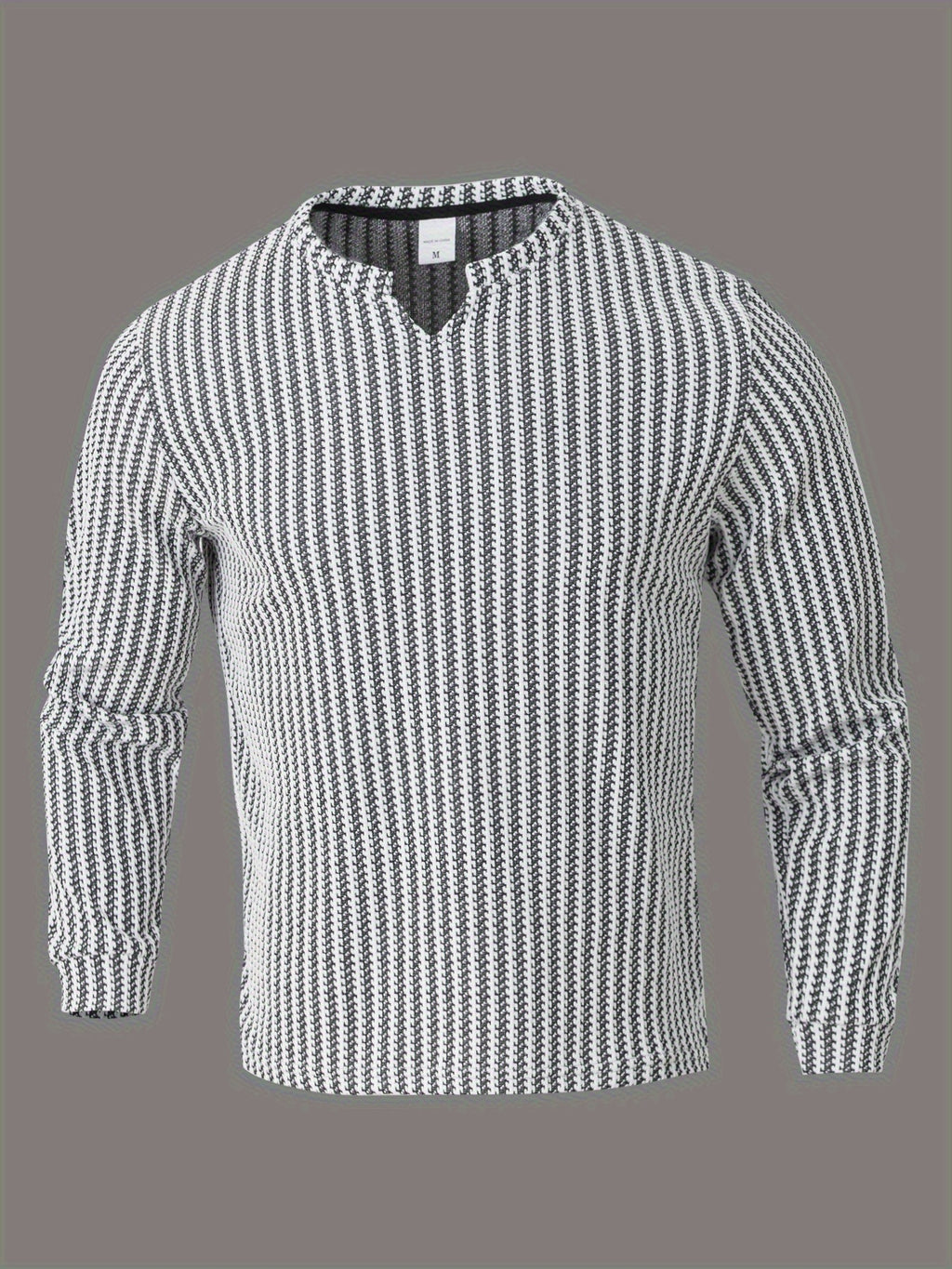 Men's New Fashion Casual V-Neck Long Sleeve Henley Shirt | High-Quality Men's Autumn/Winter Warm Sports Sweater | Perfect Christmas Gift for Boyfriend or Husband | Two-Tone Houndstooth Pattern Design | Thick and Warm | Ideal for Daily Casual - White