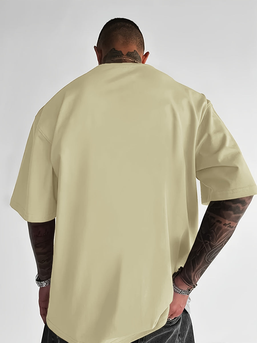 Men'S Short Sleeve T-Shirt, 100% Fabric, Loose Fit, Fashion Casual Round Neck Top, Spring Summer Outdoor Apparel for Men, Tops for 11 Holidays - Apricot