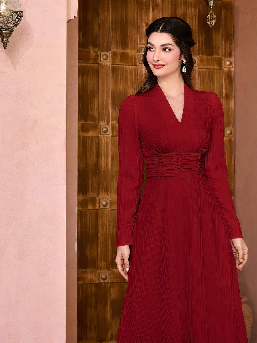 Fashion Casual Solid Color Women's Maxi Dress - Burgundy