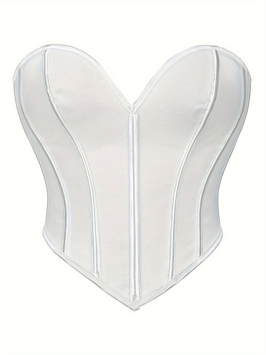 Sexy Women's Strapless Mesh Top, Breathable Double-Layer Frosted Texture, Women's Sexy Court-Style Corset Top - White