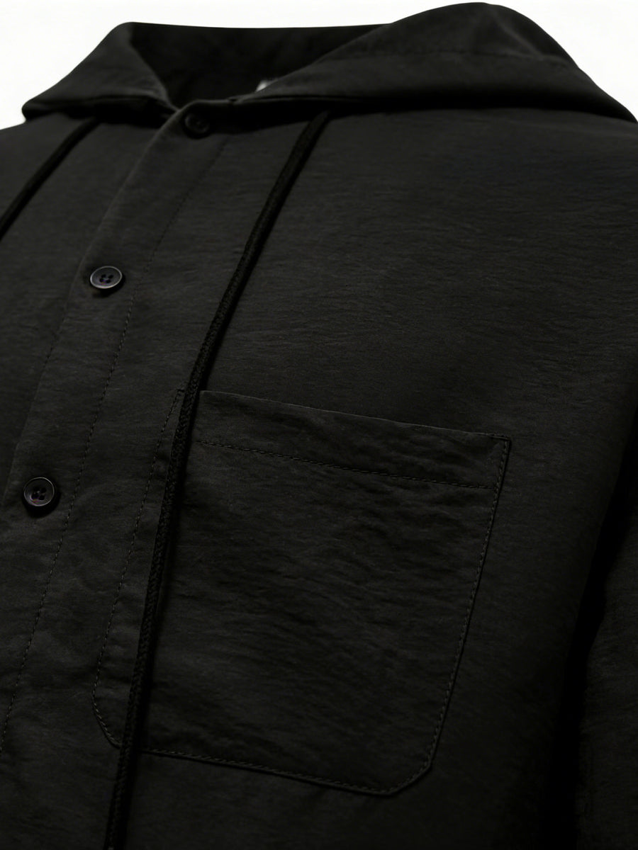 2026 European Style New Men'S Classic Versatile Comfortable Daily Office Commute Date Fashion Trendy Outdoor Sports Outing Travel Versatile Comfortable Hooded Shirt - Black