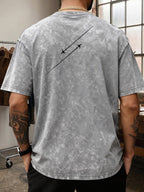 Men'S Heavyweight Washed T-Shirt Minimalist Airplane Line Art Print High Street Vintage Distressed Tee 2026 Summer Casual Urban Wear - Grey
