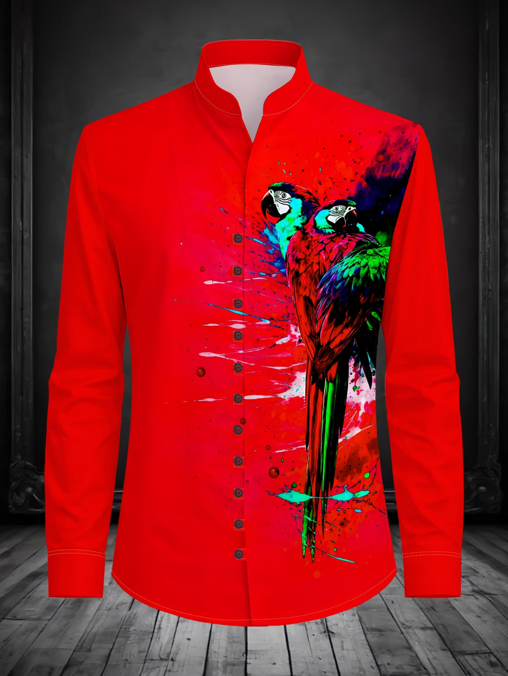 Men'S Fashion Stand Collar Long Sleeve Shirt with 11-Row Buttons Casual Versatile Top - Mixed Color 10