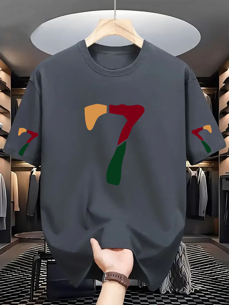 Men'S Casual Classic Sleeve Print T-Shirt with Text, Round Neck Comfortable Polyester Fabric, Stylish Streetwear for Daily Wear, Men'S Fashion - Dark Gray