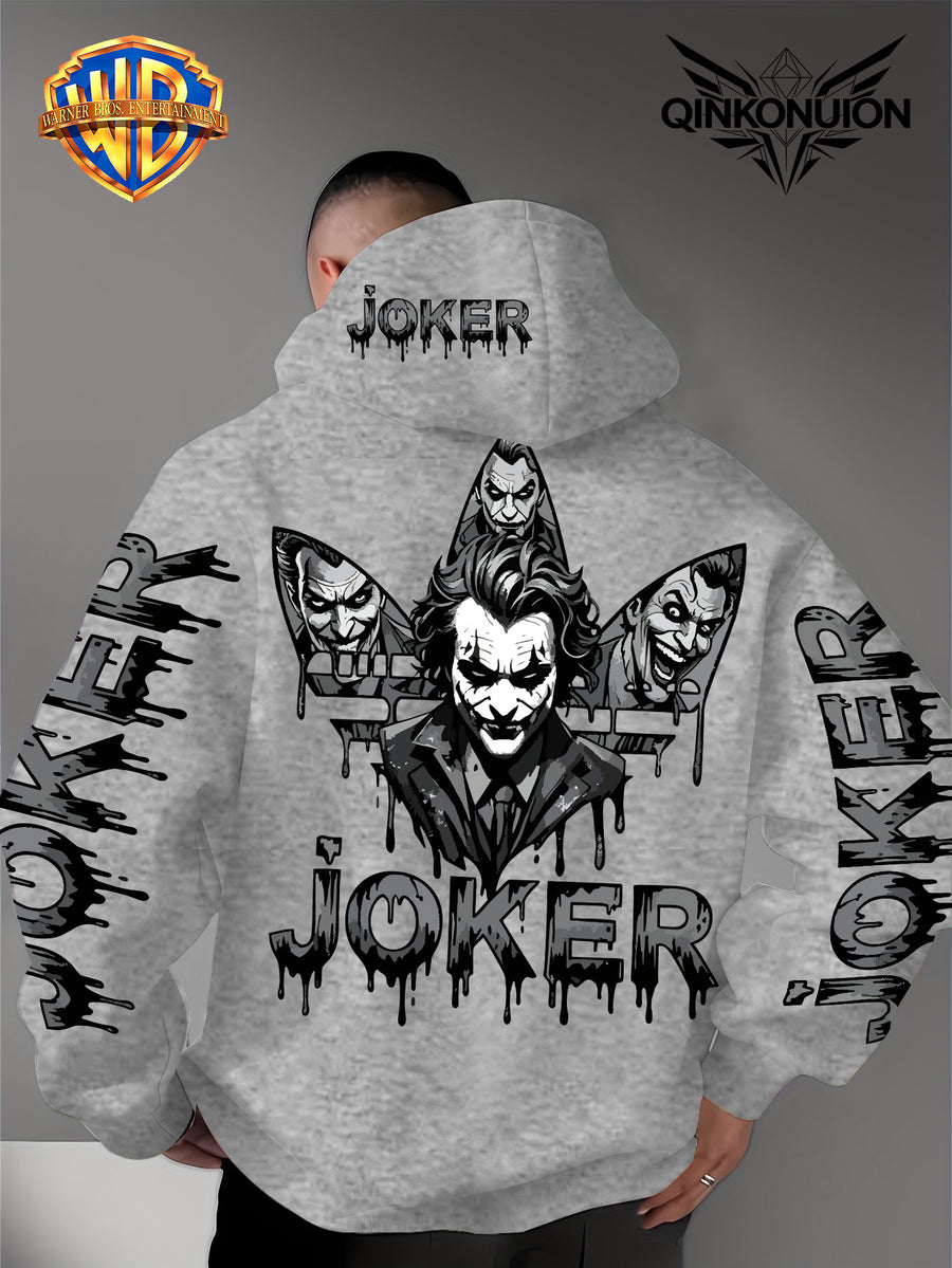 Warner Official Men's Hoodie, Multi Sided Clown Dark Dripping Graffiti Trendy Brand Printed Design, Machine Washable, Warm and Casual for Autumn and Winter, Daily Drawstring Hoodie, Multi Functional Sports and Leisure Loose Version - Light Grey