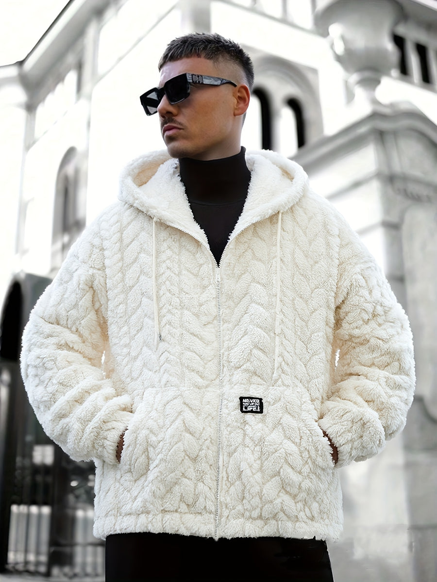 Thanksgiving Men'S Gift Easy Men'S Casual Jacket Hoodie Personalized Texture Jacquard Geometric Pattern Hooded Drawstring Full Zip Label Contrast Design Suitable for Daily Casual Fashion Classic Easy Outdoor Home Commute Warm Autumn Winter Men'S Plu - Off-white