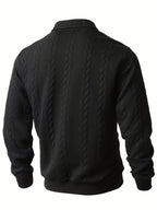 Autumn Winter Men'S Zipper Lapel Sweatshirt, Fashion Jacquard Long Sleeve Collared Shirt - Black