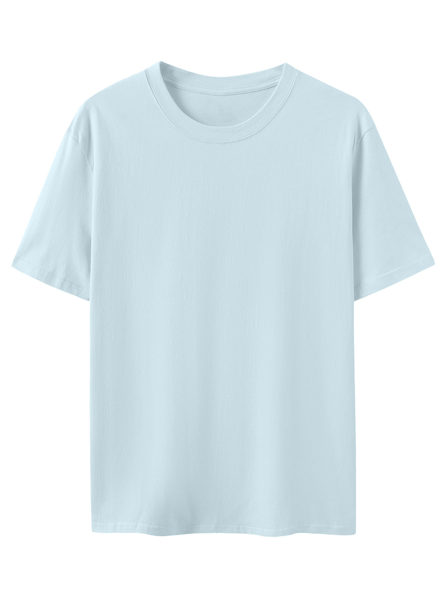 Men's New Style Pure Cotton Short Sleeve Crew Neck T-Shirt with Palm Tree Sunset Print, Suitable for Vacation, Daily Casual Wear, Comfortable, Soft, Breathable, Summer Essential - Light Blue Color