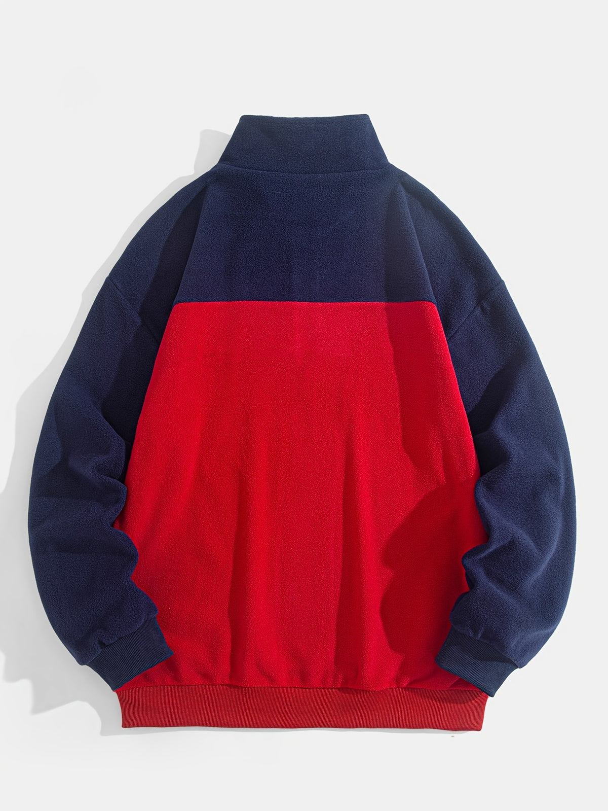 Men'S Fleece Ethnic Style Webbing Color Block Stand-Up Collar Sweatshirt Warm Casual Jacket - Red