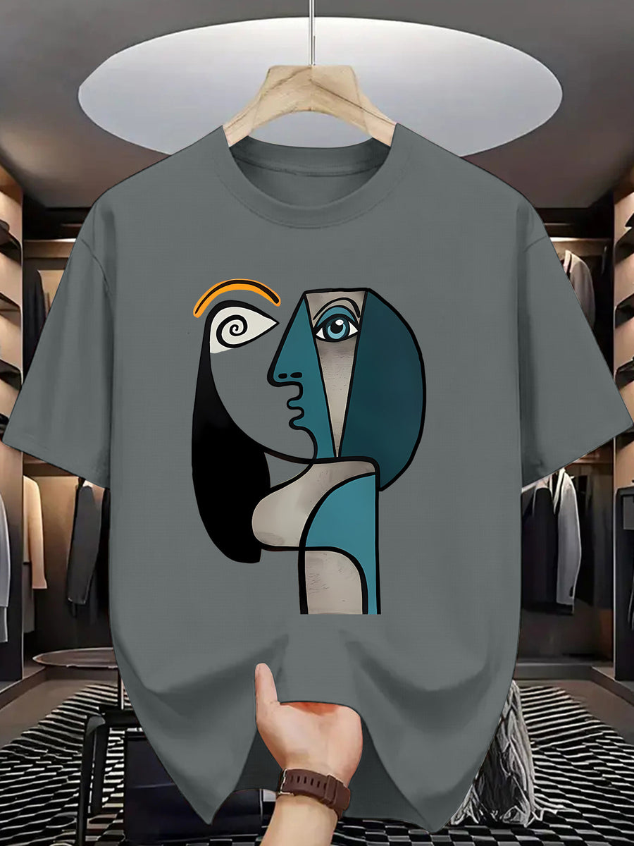 Men'S T-Shirt Abstract Picasso Art Print Casual Sport Daily Wear - Slate Grey