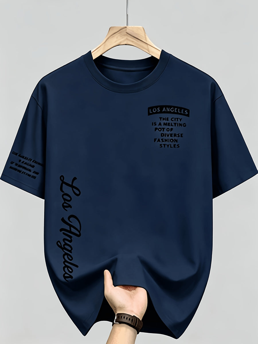 Men'S American Retro Letter Print New Arrival Comfortable Fashion Casual T-Shirt, Easy Care, Business Casual Style, Breathable, Comfortable, Ideal Top for Outdoor Sports - Navy Color