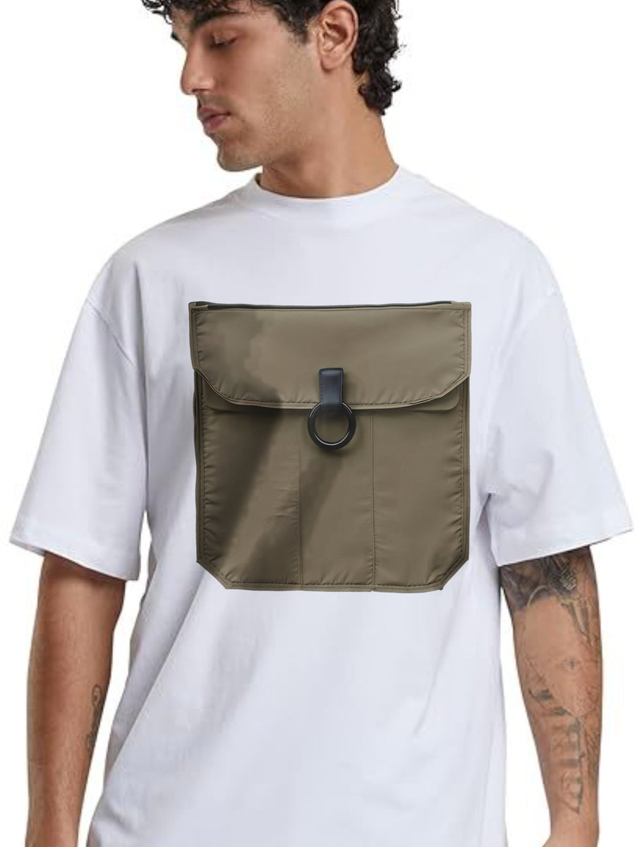 This Casual Streetwear Men'S T-Shirt Features a Large Front Pocket And a Ring Design, Suitable for Everyday Wear And Urban Outfits. It'S Unisex, Makes A, And Has Collectible Value - White