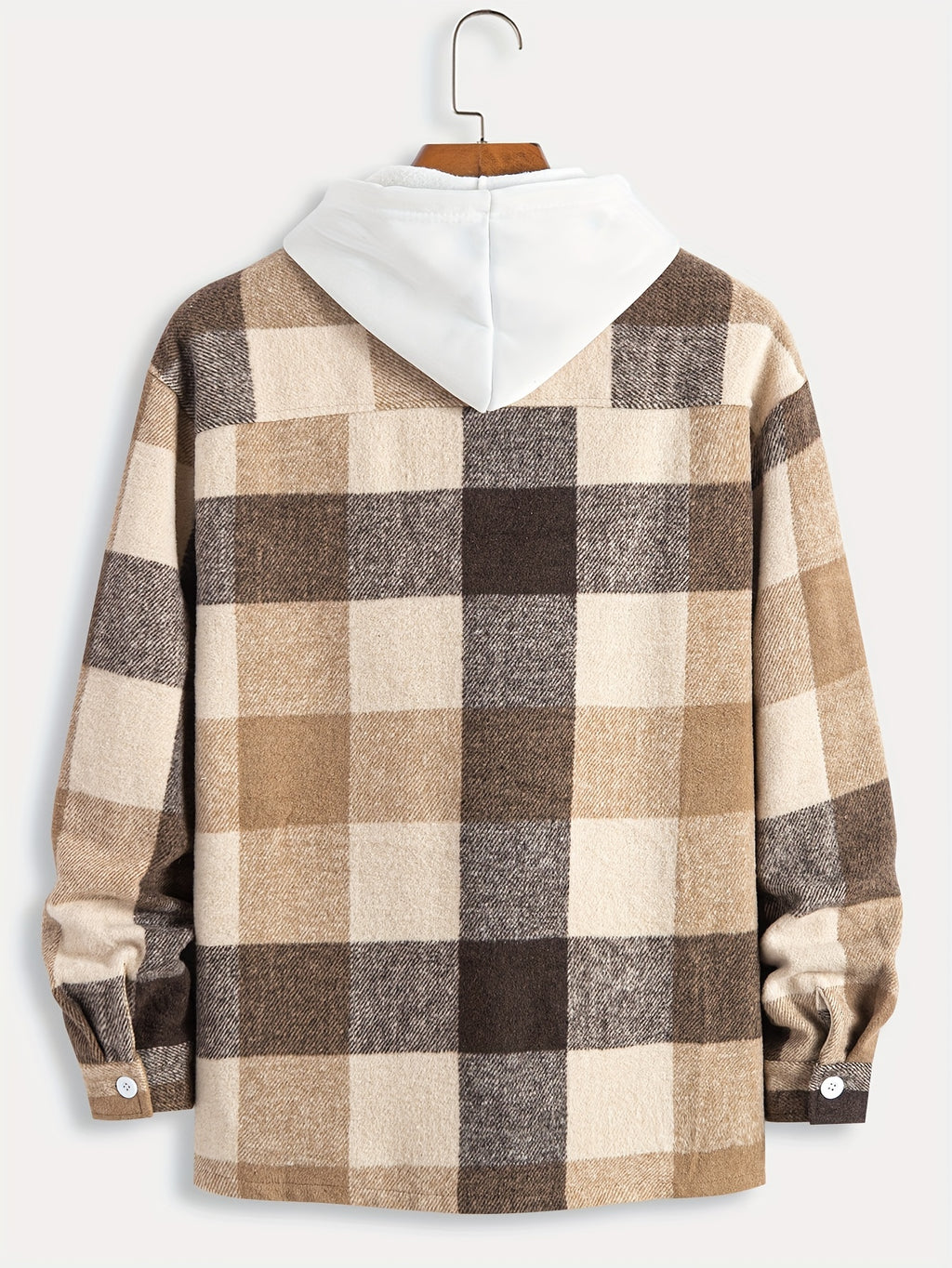 Plaid Shirt Collar Jacket Coat - Coffee Color