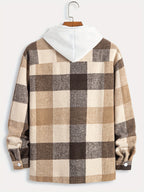 Plaid Shirt Collar Jacket Coat - Coffee Color