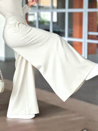 HMY Women's High-Waisted Wide-Leg Suit Pants, High-Quality Draping Fabric, Loose-Fit Straight-Leg Floor-Length Casual Trousers + Tab Lan - White