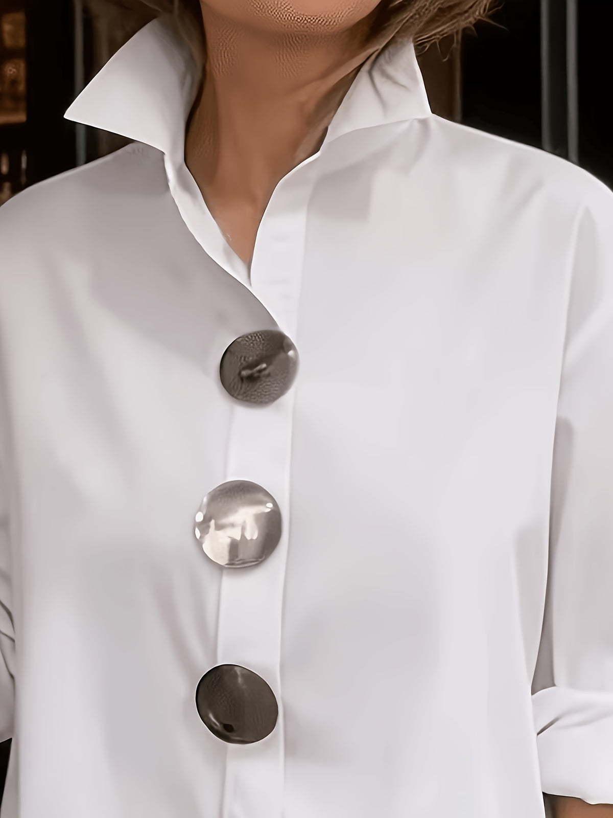 2026 Spring New Arrival Women's Large Button Shirt, Loose Fit Silhouette, Conceals Figure and, French-Style Commuter Elegance Long Sleeve Blouse, Versatile Designer Top - White