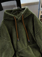 25 Autumn-Winter New High-End Small-Circle Fleece-Lined Hooded Sweatshirt - Olive Green