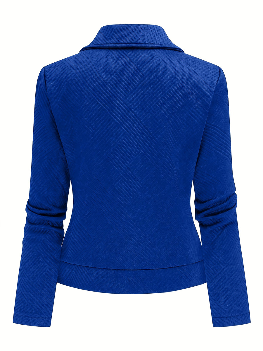 A New Women'S Solid Color Maze Check Zippered Button Decorative Motorcycle Jacket, Stylish And Elegant for Commuting And Casual Wear in Autumn And Winter. The Top Design Is Trendy, with a Unique Style, High-Quality Stitching, Soft Texture - Blue