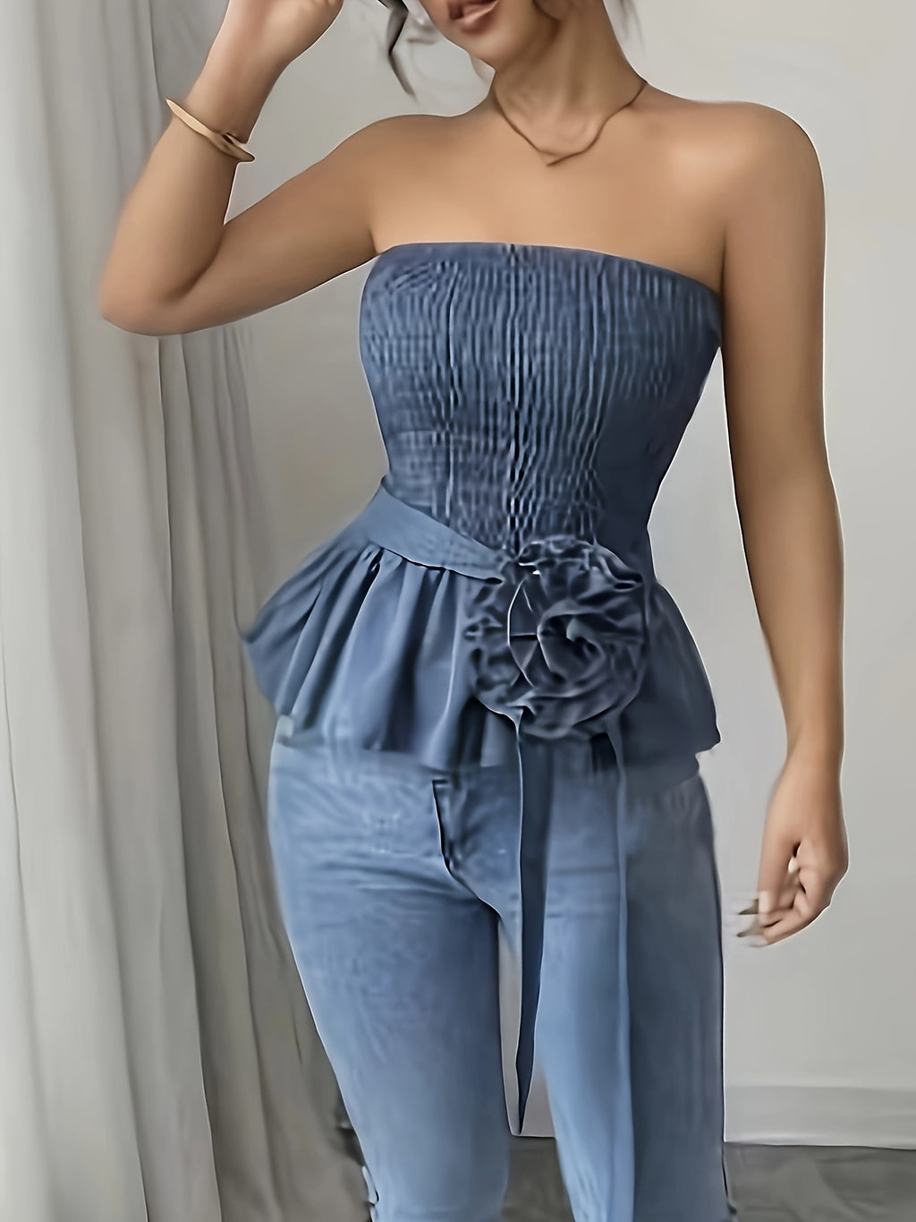 New European And American Style Sexy Off-The-Shoulder Backless Solid Color Versatile Hot Temperament Fashion Strapless Top - Sea Blue