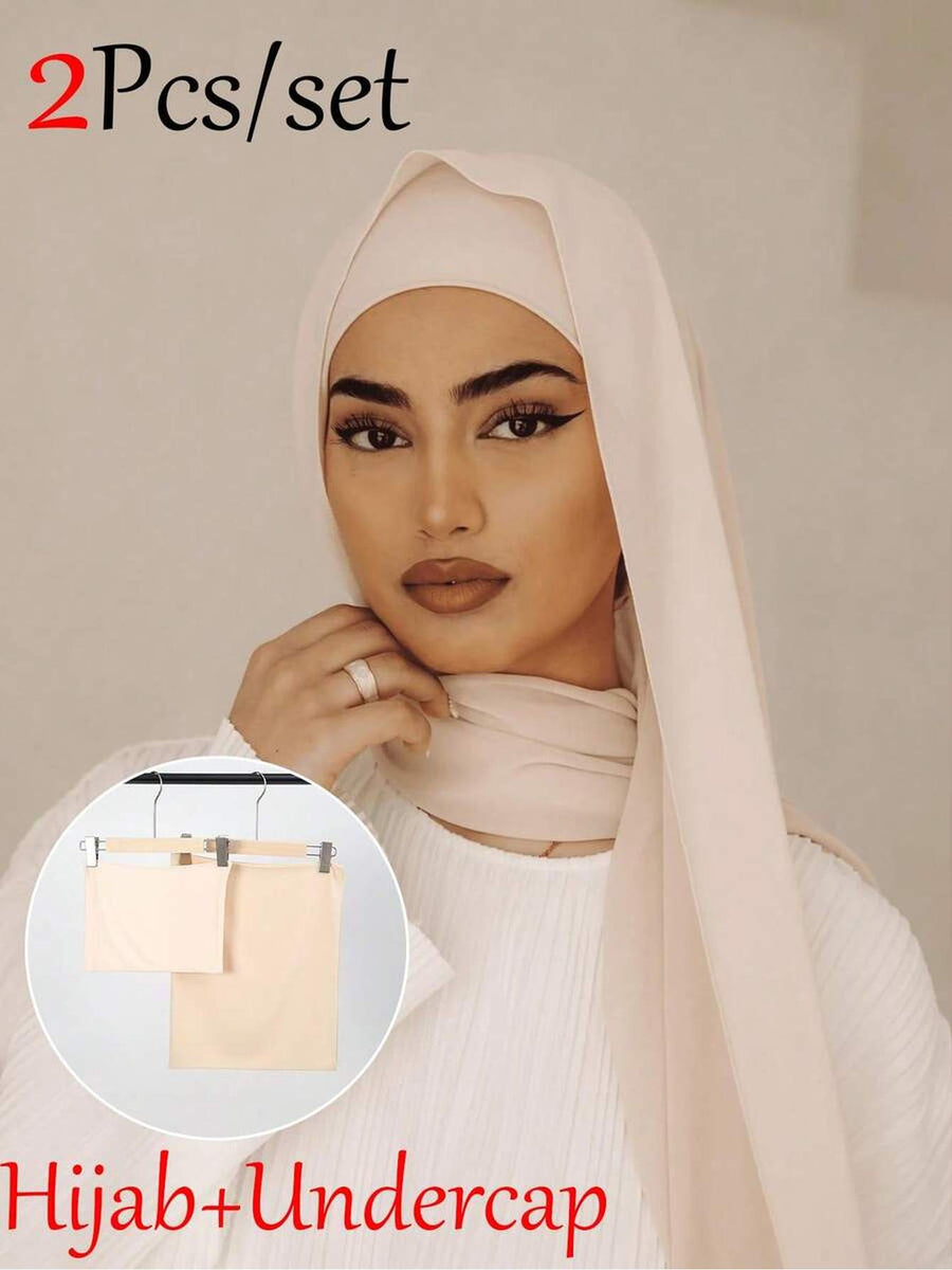 2pcs/Set Includes One Solid-Color Chiffon Headscarf And One Tube-Style Under-Cap. Made from High-Quality, Durable Chiffon, The Set Is Smooth, Comfortable, And Breathable. Suitable for Daily Wear, Commuting, And Eid Prayers; Perfect for All Seasons - Off-white