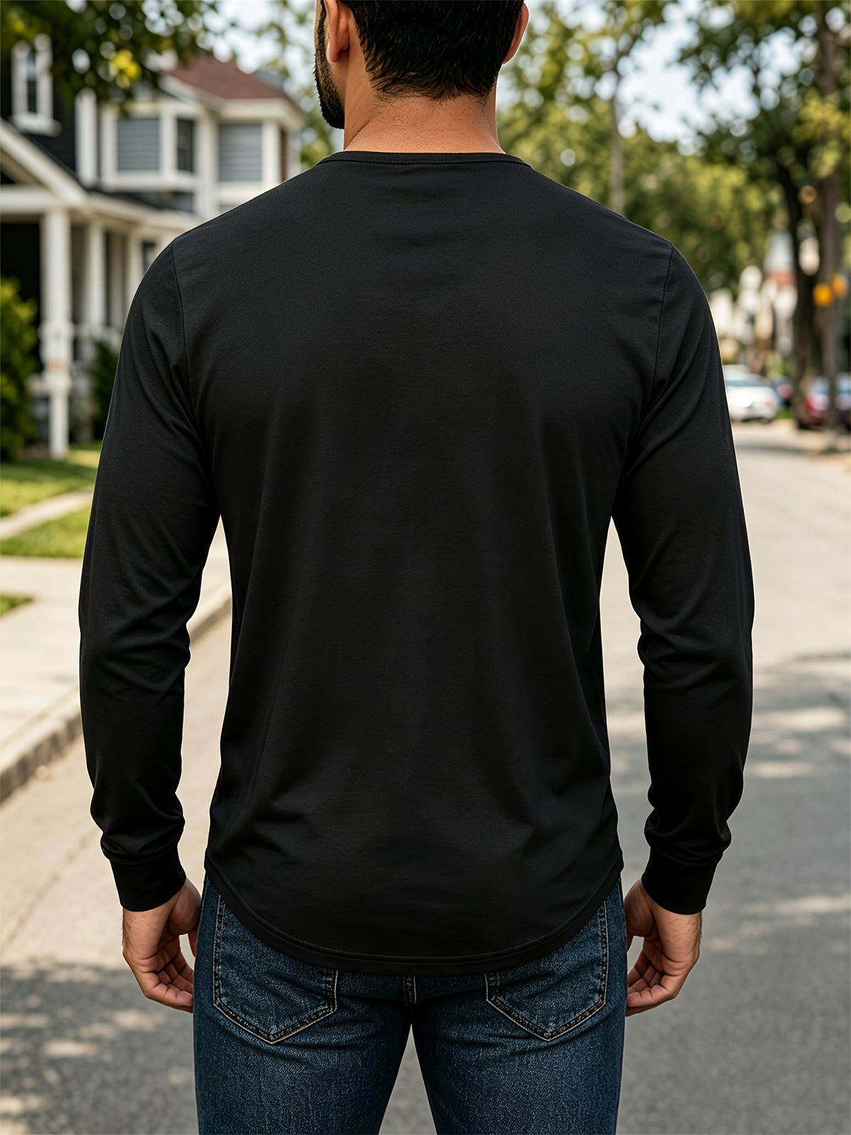 4pcs Set of Men's Spring, Autumn, and Winter Henley Neck Long-Sleeve T-Shirts, Breathable Vintage Casual Solid Color Half-Open Collar Tops, Comfortable and Versatile Base T-Shirts, Suitable for Daily Commuting, Light Business, Home, Sports - Navy Blue + Black + Green + Khaki