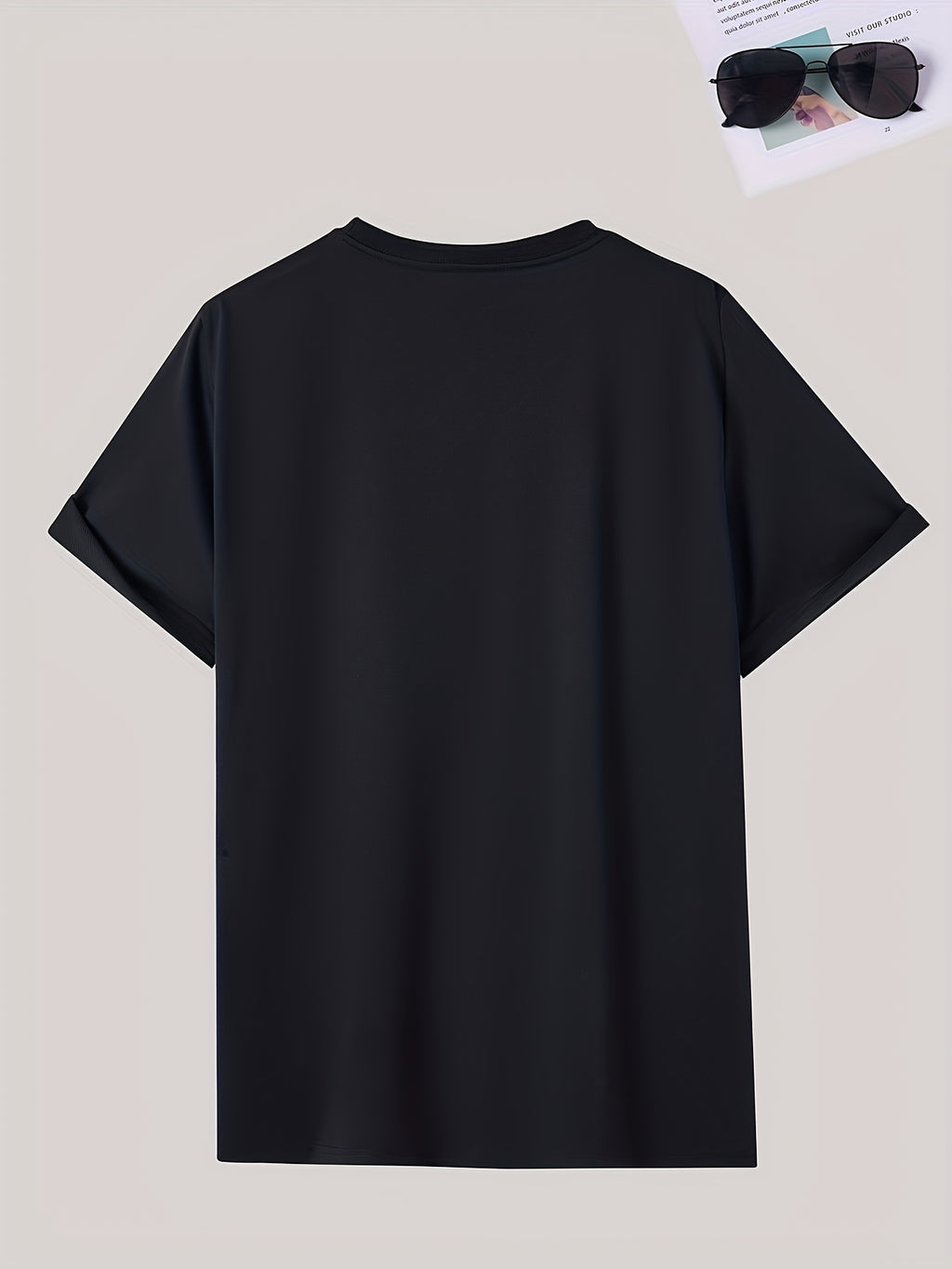 Men's T-Shirt with Letter A Print - Casual Wear - Black