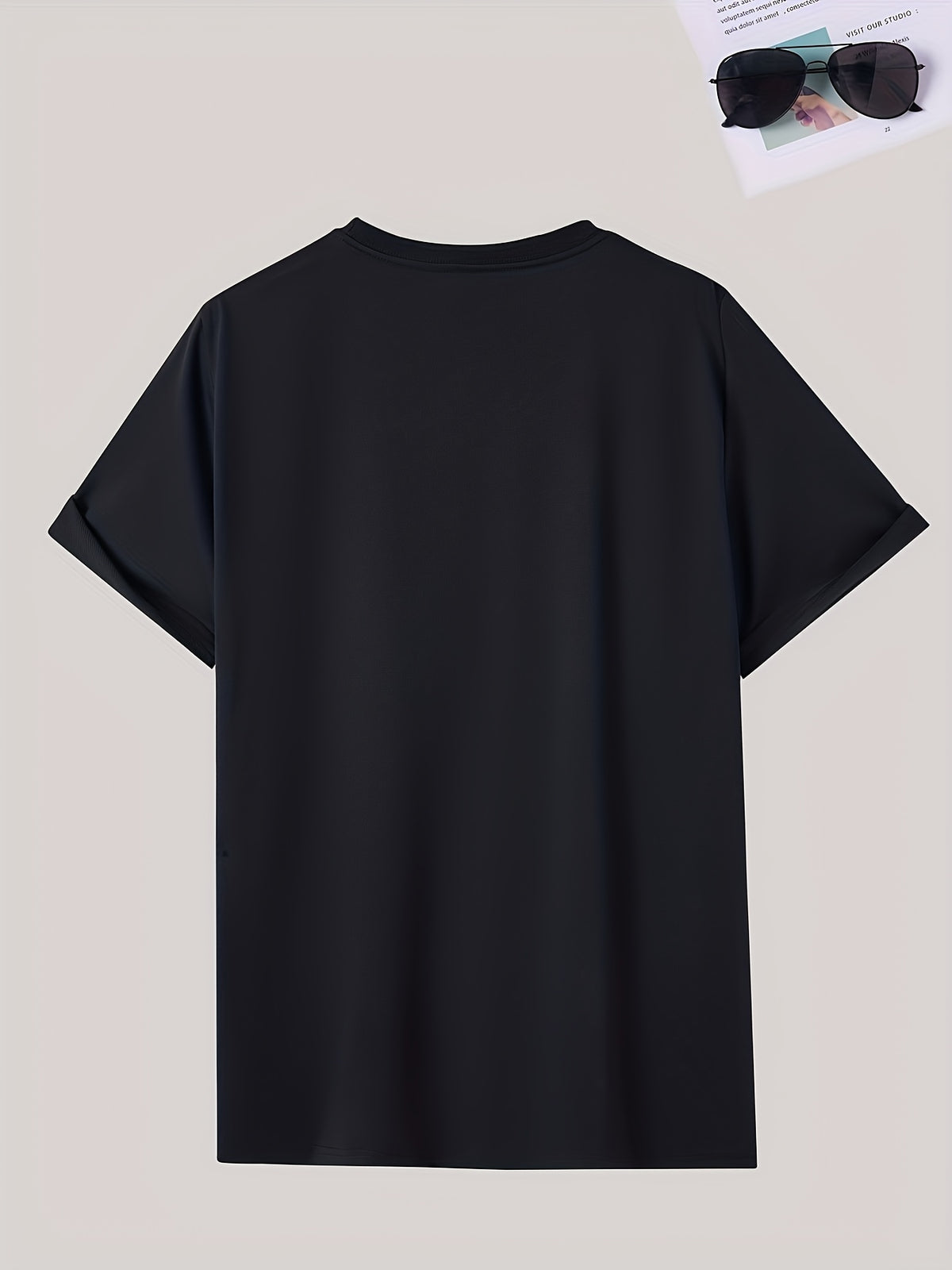 Men's T-Shirt with Letter A Print - Casual Wear - Black