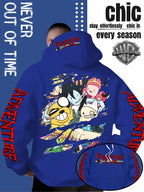 Men'S Hooded Sweatshirt Adventure Cartoon Theme Energetic Playful Gathering Group Anime Ripped Graffiti Print Pullover Top Autumn Winter Soft Comfortable Long Sleeve Hoodie Machine Washable Non-Pilling Durable Fabric American Trendy Street Style Men - Royal Blue