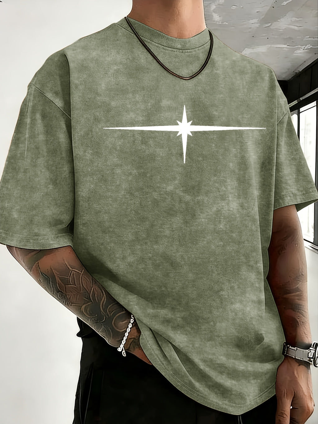 Unisex Vintage Distressed Positioning Print Pure Cotton Short-Sleeve T-Shirt, Breathable, Skin-Friendly, Comfortable, and Non-Stuffy. Suitable for Outdoor Leisure, Sports, and Daily Versatile Wear. Eye-Catching and Flattering on Everyone - Military Green