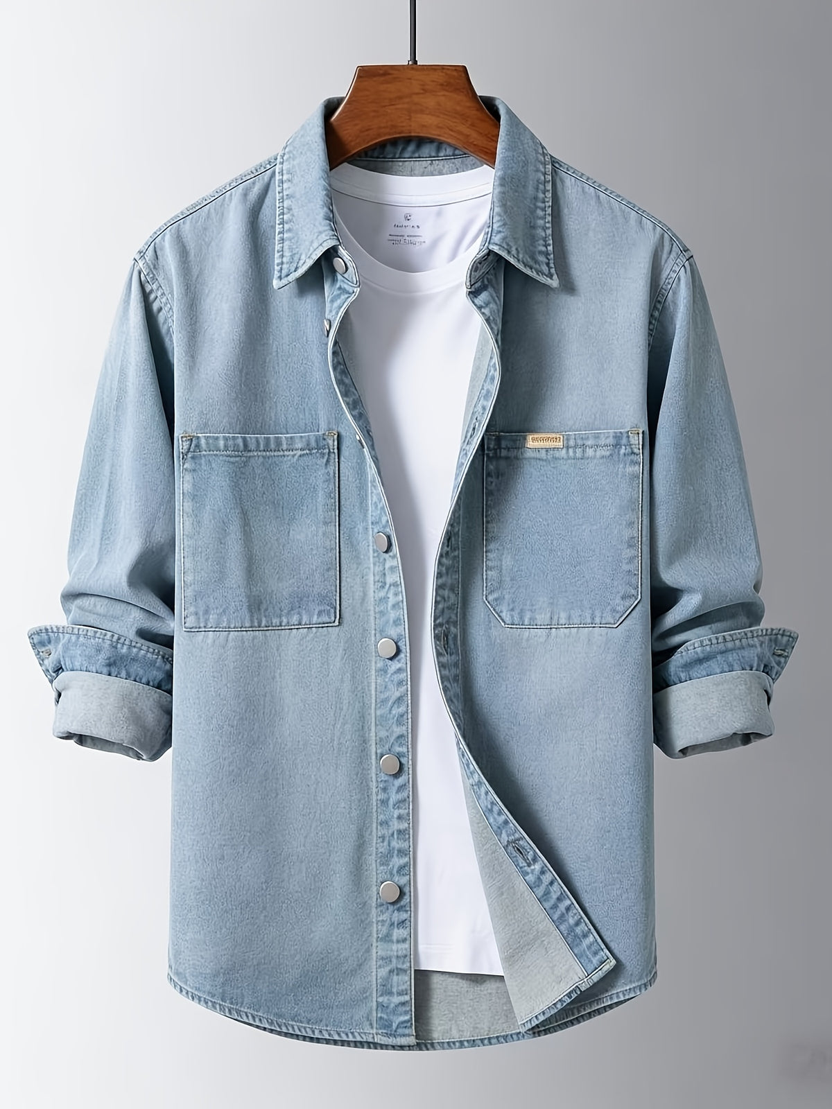 Men's Spring New Loose Fit Oversized Casual Jacket Vintage Versatile Non-Stretch Top - Sky Blue